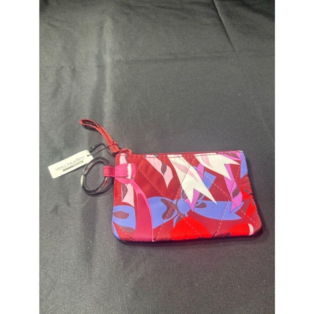 New Vera Bradley Bow Show Red Floral Quilted Key Pouch